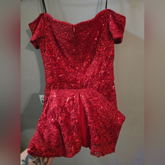 B. Smart Scarlet Lace Off-Shoulder Midi Dress Sweatheart Cocktail Sequin Party - Picture 7 of 7